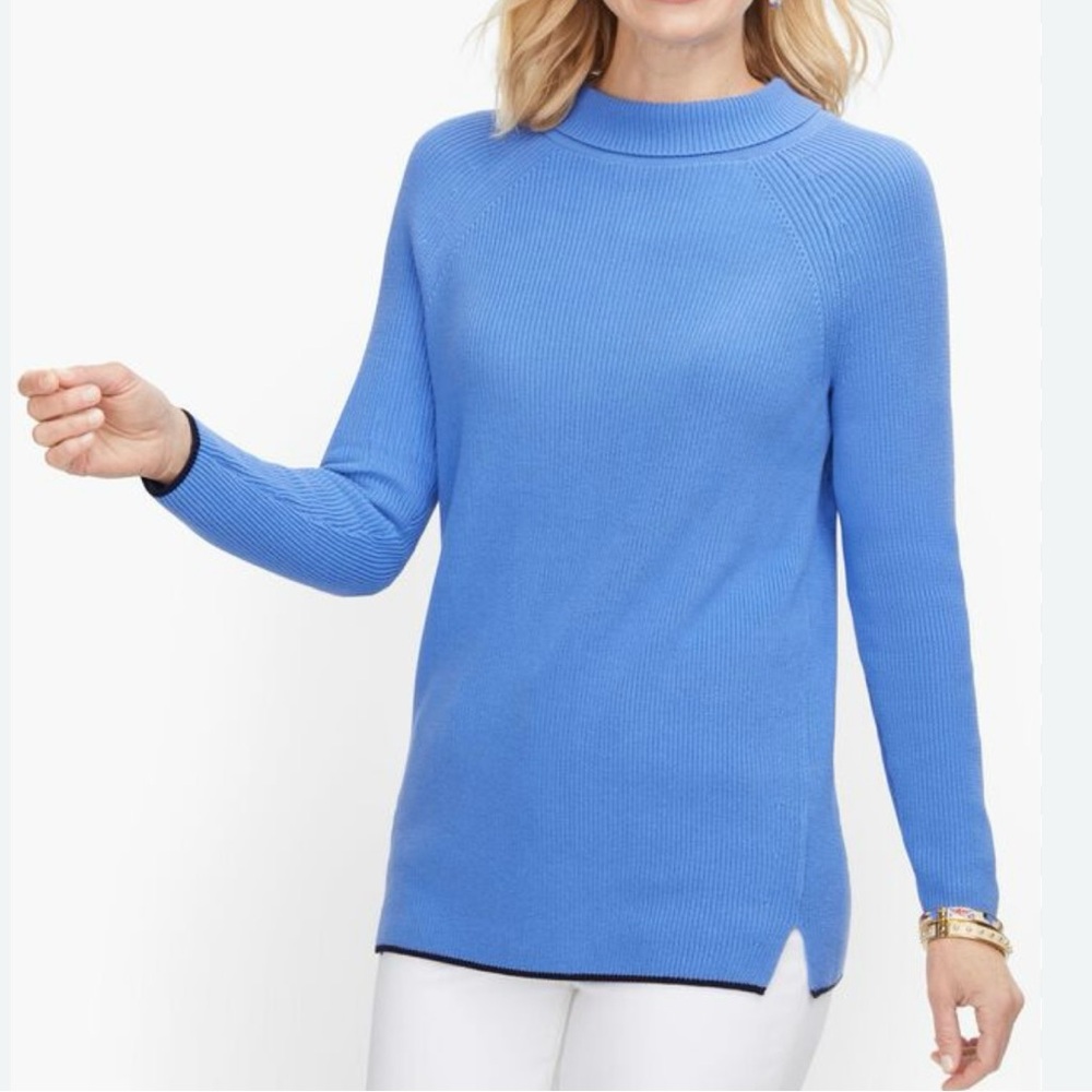 Talbots Luxe Pima Cotton Cape Cod Coastal French Blue Classic Sweater [size L]